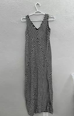 Womens Motherhood Maternity Maxi Dress Size Small Black White Striped Sleeveless • $12.97