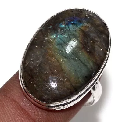 925 Silver Plated-Fiery Labradorite Ethnic Gemstone RIng Jewelry US Size-8 MJ • $2.99