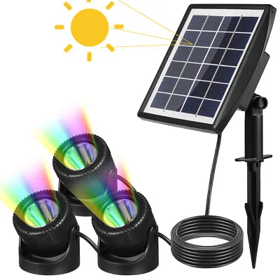 Set Of 3 Lights Solar RGB LED Underwater Spot Light Garden Fountain Pond Lamp UK • £18.99