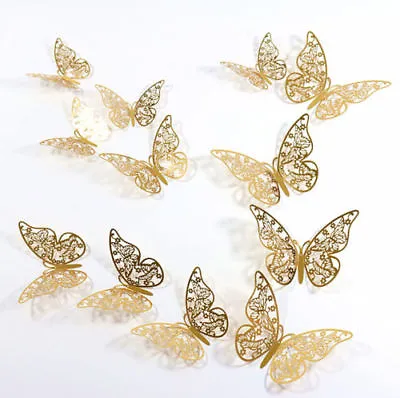 Gold & Silver 3D Butterfly Wall Stickers Art Decals Home Room Decorations DIY • £2.53