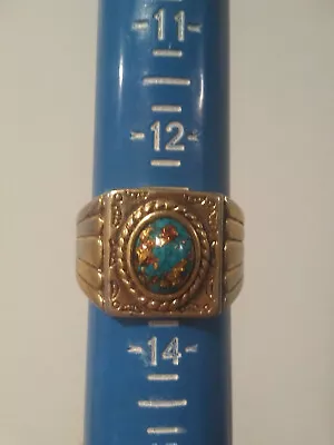 Vintage Gold Tone Nickel Mens Ring With Turquoise Size 13 • $50