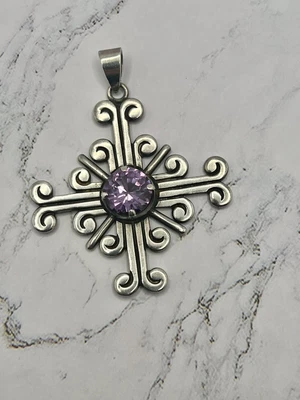 $54.99 • Buy VINTAGE TAXCO SIGNED 925 Sterling Silver /AMETHYST Pendant MALTESE CROSS