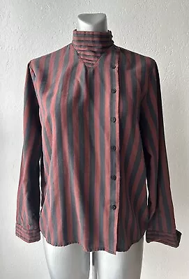 Vtg Diane Von Furstenberg High Neck Button Up Long Sleeve Stripe Shirt 10 Med • $34.98