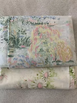 Lot Of 2 Vintage Flat Sheets Fabric Pastel Pinks Full Queen • $19.99