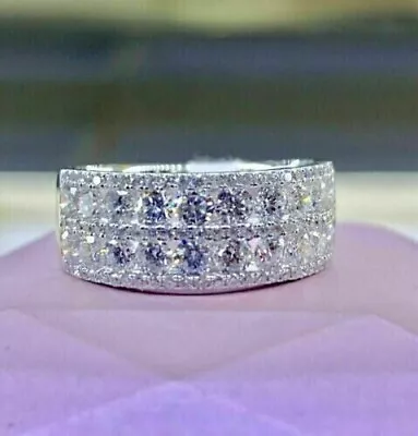 3Ct Round Cut Lab-Created Diamond Wedding Mens Band Ring 14K White Gold Plated • $127.35