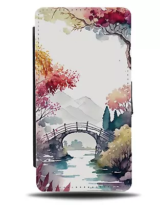 Watercolour Nature Gardens Flip Wallet Case Garden Bridge Autumn Trees Tees BC94 • £19.99