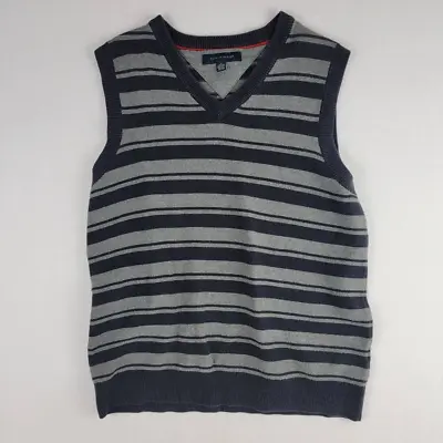 Tommy Hilifiger Mens Sweater Vest Blue Gray Striped V Neck Cotton Sleeveless M • $19.95