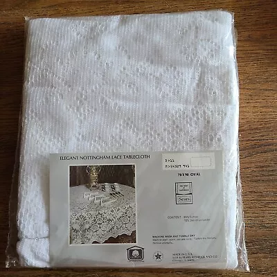 Nottingham Lace Tablecloth ~  70  X 90  Oval ~ Winter White ~ NIP ~ Made In USA  • $40