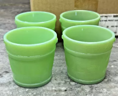 4 Martha Stewart By Mail Jadeite Green Glass Oak Bucket Voltive Candle Holders • $200