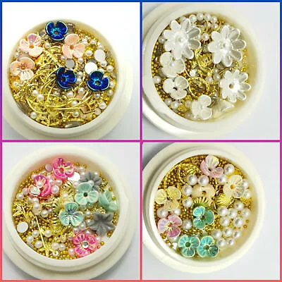  Best UK - 3D Nail Art Decoration Pots Charms Gems Flowers Decals Rhinestone  • £3.49