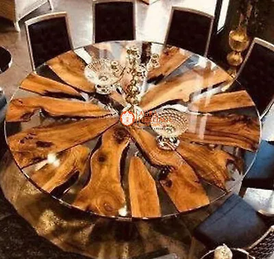 Acacia Wood Clear Epoxy Resin Round Coffee Table Top For Home & Living Decor • $436.66