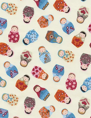 Timeless Treasures Russian Nesting Matryoshka Dolls Cream Fabric BHY • $4.99