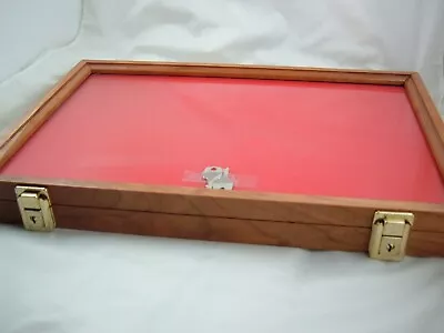 CHERRY Wood Showcase Display Case 12 X 18 X 2  Quality Made Glass Solid Cherry • $58