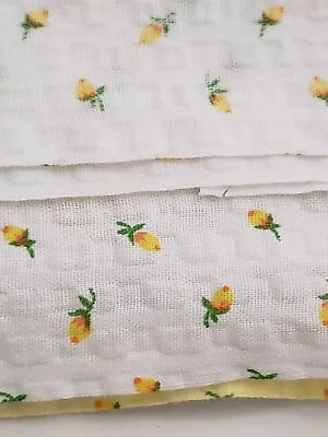 Vintage Fabric White Yellow Orange Petite Roses Microfloral Fabric Woven 4 Yards • $24.49