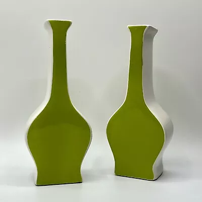 2 Vintage Retro Vases By Tailwinds Bright Lime Green Glossy 8” Tall • $12