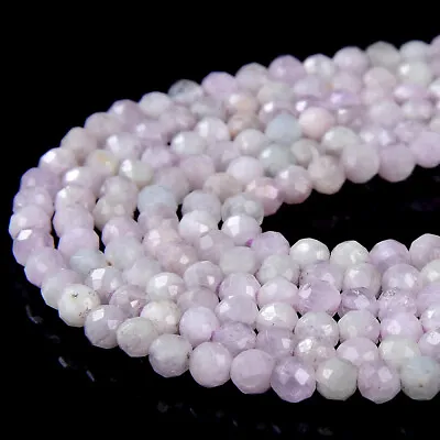 Natural Kunzite Gemstone AA Micro Faceted Round 3MM 4MM 5MM Beads 15 Inch (P54) • $6.99