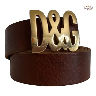 Authentic Dolce & Gabbana Brown Leather Gold D&G Logo Buckle Belt Size 80/32 • £332.55