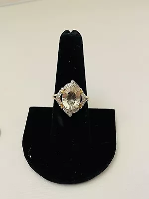 Vintage Estate 10KT 2.96CT Yellow Labradorite And Diamond Accent Ring • $275