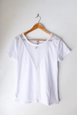 $14 • Buy Lorna Jane White Top With Mesh Feature On Front Size S VGC - Never Worn