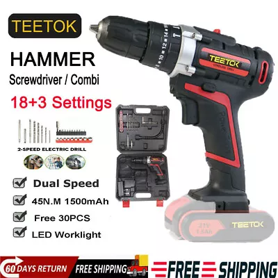 21V Cordless Combi Hammer Impact Drill Driver 3In1 Electric Screwdriver Battery • £15.20