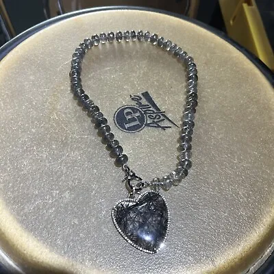 $1500 • Buy Sheryl Lowe Black Tourmalinated Quartz Beads And Pave Diamond Heart Necklace