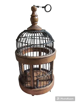 Vintage Wood & Metal Wire Domed Bird Cage With Swing 12 Inches Tall  • $44.90