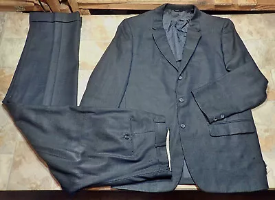 Sigmund Spitz 60s Black Wool Suit USA Union Made 41 Jacket 34x29 Cuffed Pants • $40
