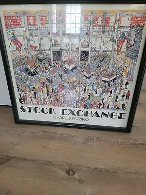 Charles Fazzino :    Stock Exchange NYC  FRAMED ART  26.5  X 27  • $500