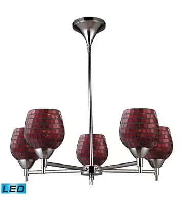 Elk Lighting 10155/5PC-CPR 5 Light Chandelier- Chrome/Red Mosaic • $99.99