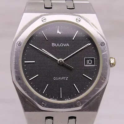 Vintage 1981 Bulova Royal Oak Mens 35mm Stainless Steel Quartz Watch Black Dial • $1999.99