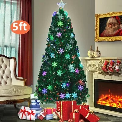 5ft Pre-Lit Christmas Tree Fiber Optic Multicolor Lights Snowflake Home Decors • $68.99