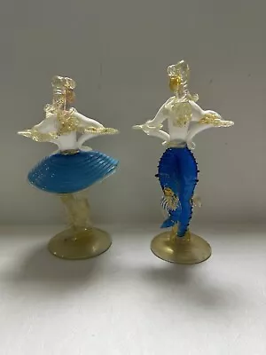 Pair Of Italian Venetian Murano Glass Picasso Man Woman Dancing Figurines • $182.90