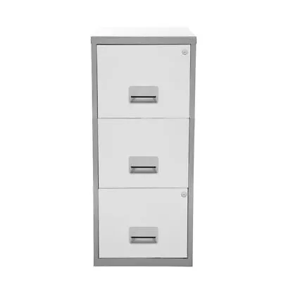 Pierre Henry 3 Drawer A4 Lockable Maxi Filing Cabinet Silver/white 95449 • £99.99