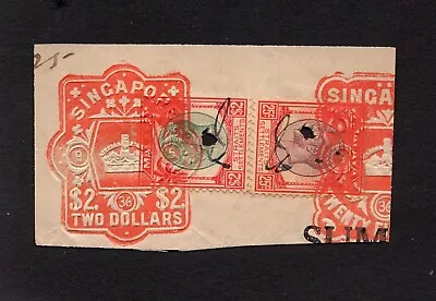 Straits Settlements KGV  25c & $2 Fiscally Used In Singapore. • $2.20