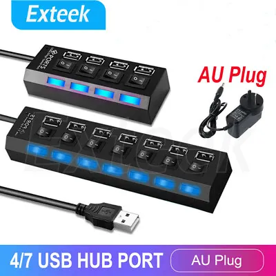 $23.95 • Buy 4/7 Port USB 2.0 HUB Powered + SAA AU AC Adapter Cable High Speed Desktop