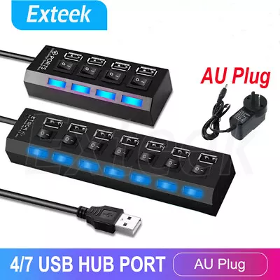 4/7 Port USB 2.0 HUB Powered + SAA AU AC Adapter Cable High Speed Desktop • $18.95