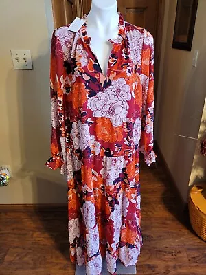 NWT Mud Pie Simone Red   Floral  Maxi Dress Large • $27.99