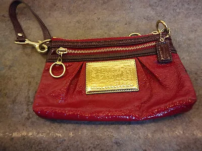 Coach Poppy Red Patent Gold Label 2 Pocket Wristlet Dangle Strap Lined  • $18