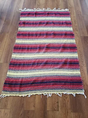 Vintage Mexican Serape Woven Textile  Blanket Rug Southwest Striped 83X46 • $25