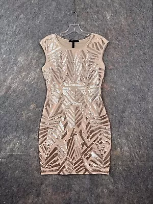 BCBG MAXAZRIA Womens Dress Sz S Gold Champagne Miami Nights Tight Fit Modern • $55.99