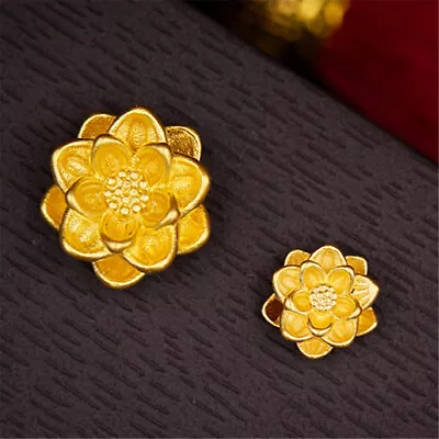 Pure 999 24K Yellow Gold Women 3D Lucky Lotus Bead Pendant For Diy  • $43.56