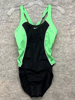 Nike Swimsuits Size 6 Green Black One Piece Center Check Stretch • $15.39