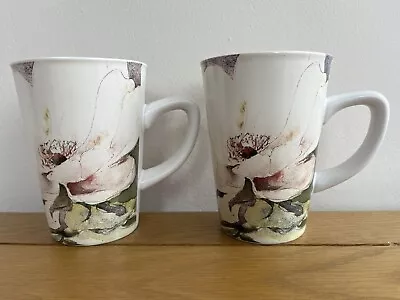 Marks And Spencer 2 Coffee Tea Mugs Floral Painterly Style • £12.99