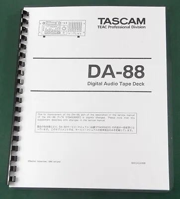Tascam DA-88 Maintenance Manual: W/ 11 X17  Schematics & Protective Covers! • $23.20