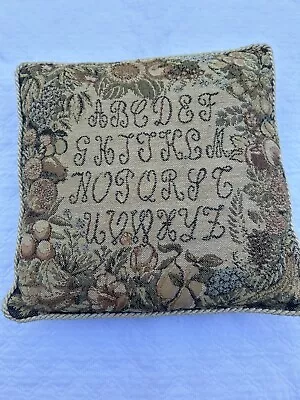 Vintage ABC Fruit Tapestry Pillow Miniature Blue Velvet Back 8 X 8 Needlepoint • $15