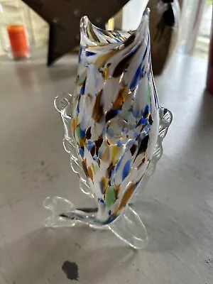 Vintage Murano Glass Fish 9inch Long Multicoloured Blues Orange Spill Holder • £13