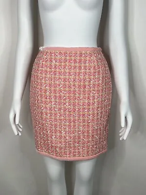 Vtg Chanel Ss1996 Pink Tweed Velvet Trim Mini Skirt Fr38 • £446.01