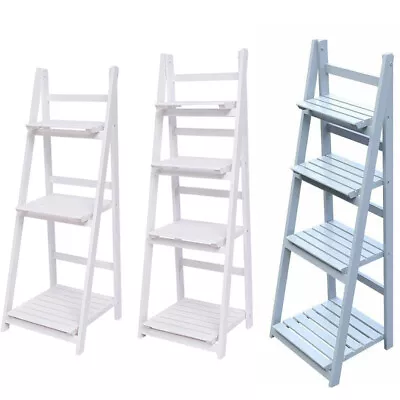 Ladder Shelf Bookcase 3 4 Tiers Display Storage Shelving Unit Stand Folding Rack • £26.95