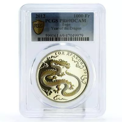 Togo 1000 Francs Lunar Calendar Year Of The Dragon PR69 PCGS Gilded Ag Coin 2012 • $199.64