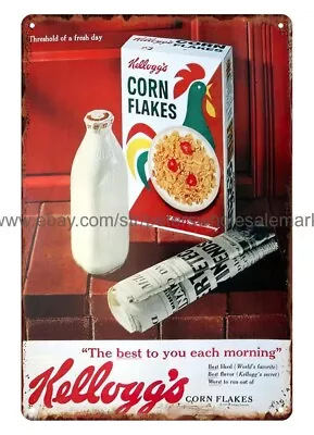 Accent Wall Decor 1962 Corn Flakes Cereal Childhood Memory Metal Tin Sign • £18.23